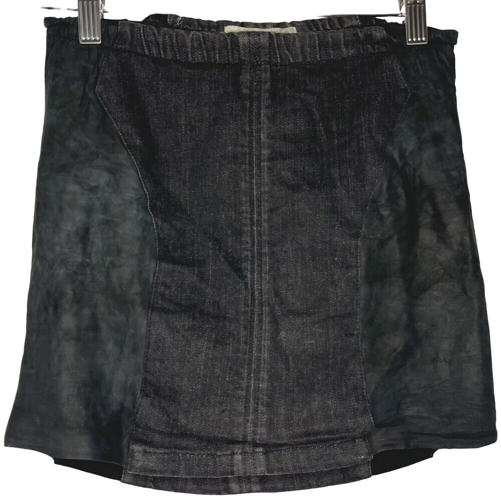 Helmut Lang Womens Skirt 0 Black Leather Denim Mini Pencil Pull On USA Designer
